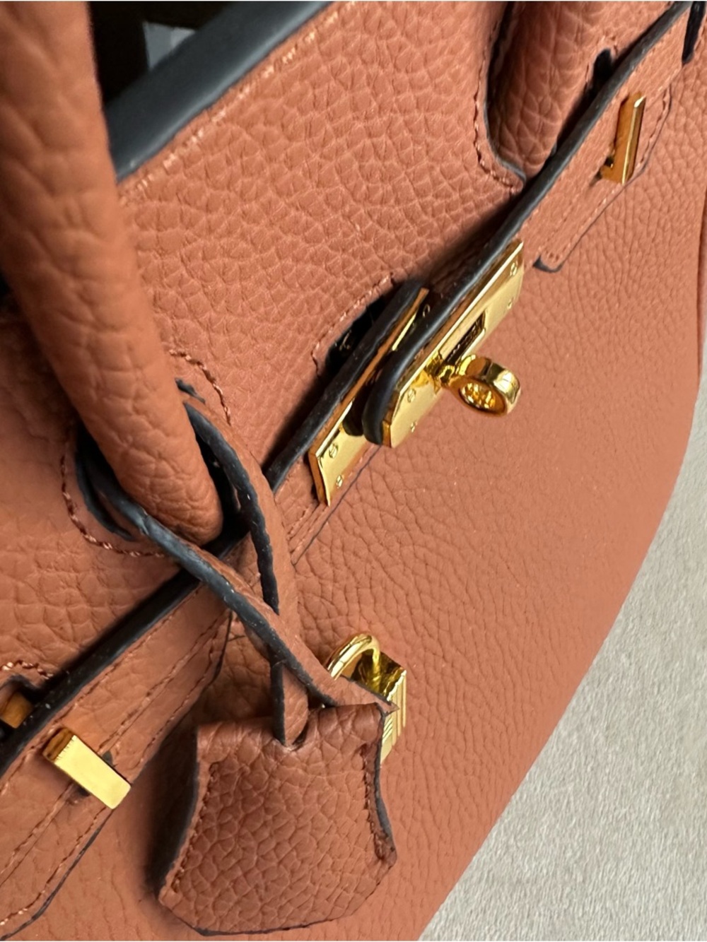 Caramel Structured Top Handle Bag | Gold Hardware | Chic Classic Style - Picture 14 of 17